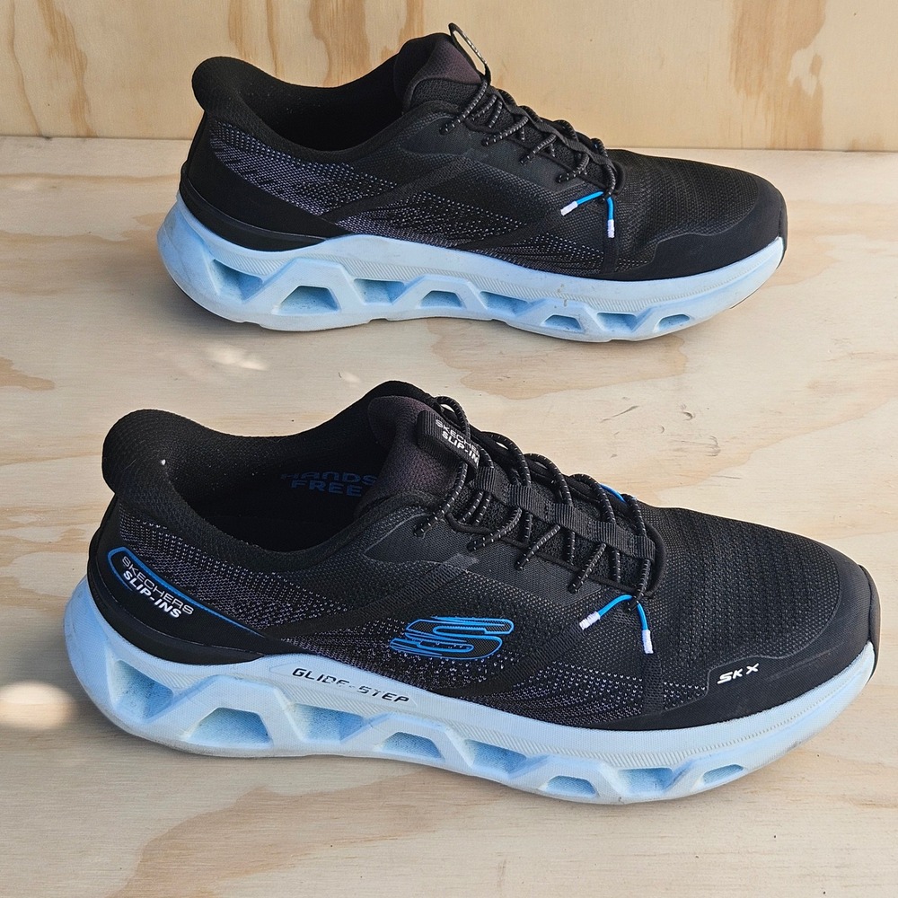 Skechers Mens Hands Free Slip-ins Glide-Step Black Blue Sneakers 232450 BKBU 12
